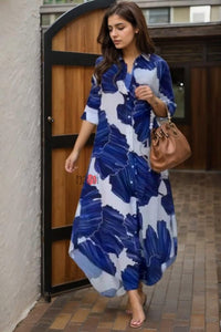 Blue & White Korean Long Shirt - Navvi.in