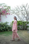 Blush Leaf Printed Lawn Co - ord Set - Navvi.in
