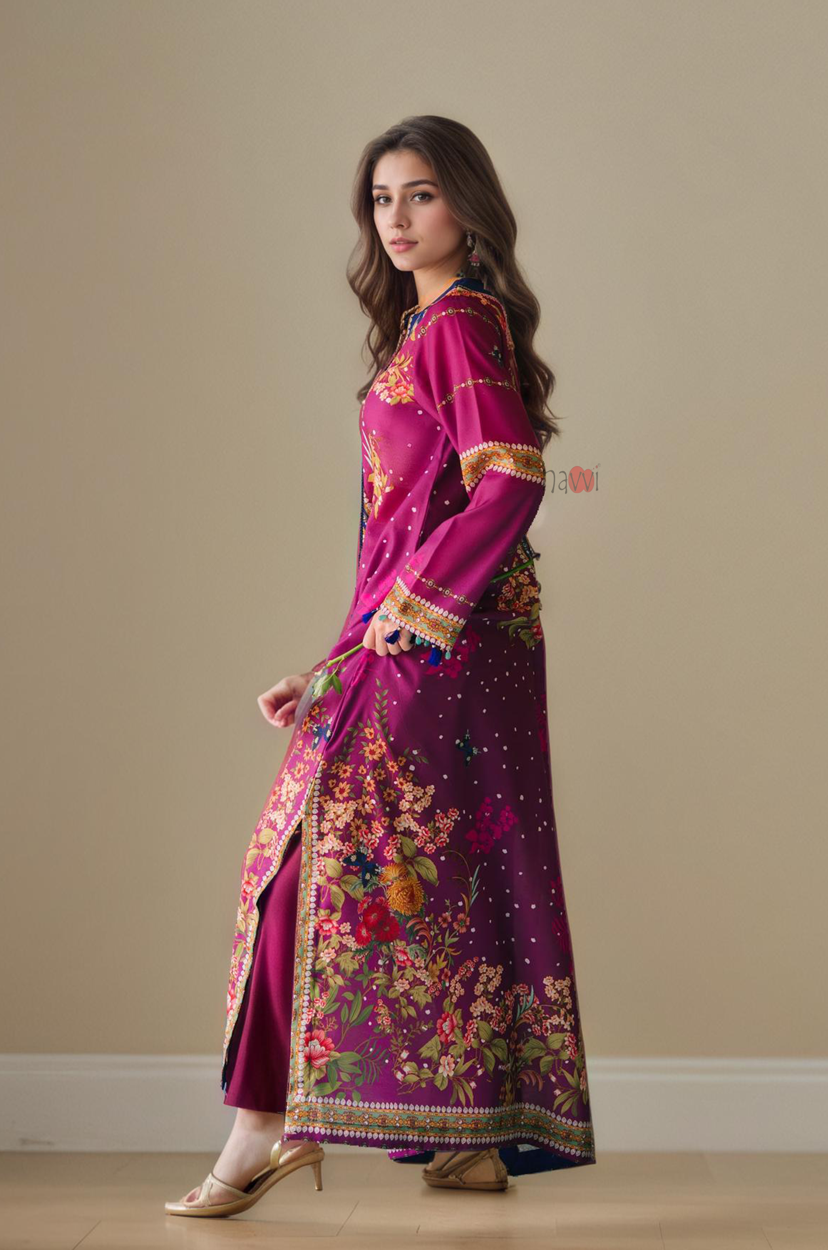 Signature Floral Print Longline Kurta Top – Elegant Occasion Wear