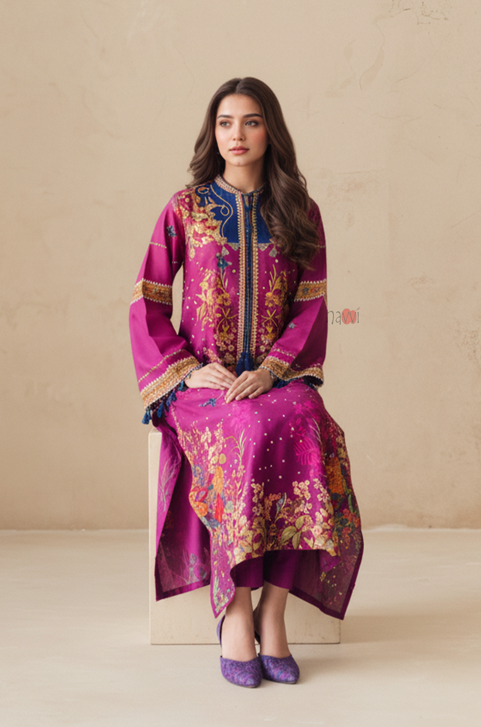 Signature Floral Print Longline Kurta Top – Elegant Occasion Wear