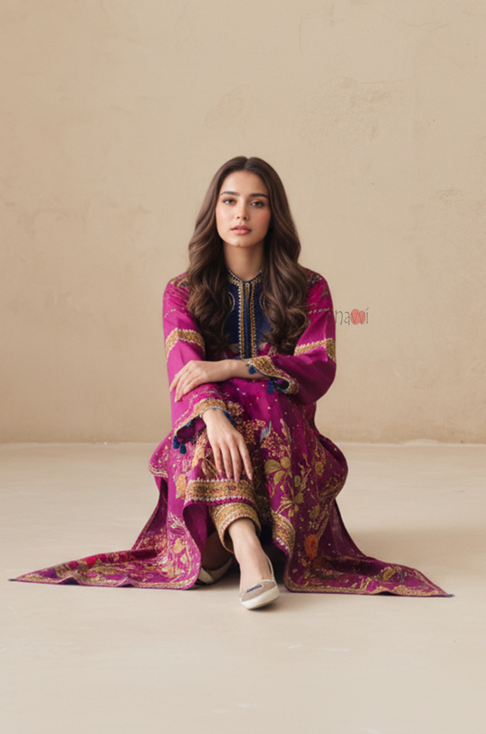 Signature Floral Print Longline Kurta Top – Elegant Occasion Wear