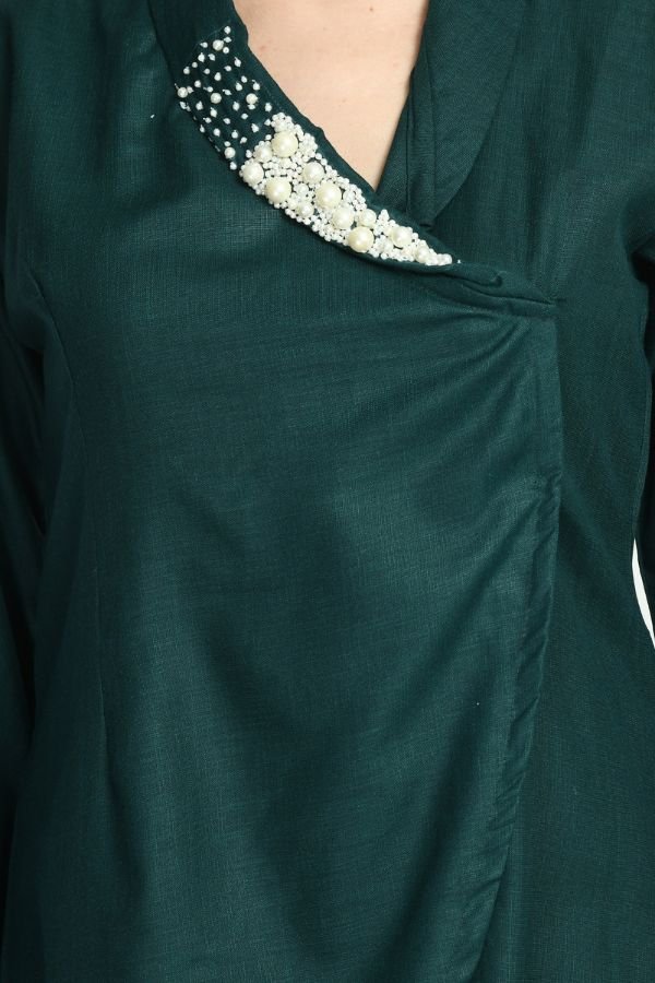 Bottle Green Embellished Co - ord Set - Navvi.in