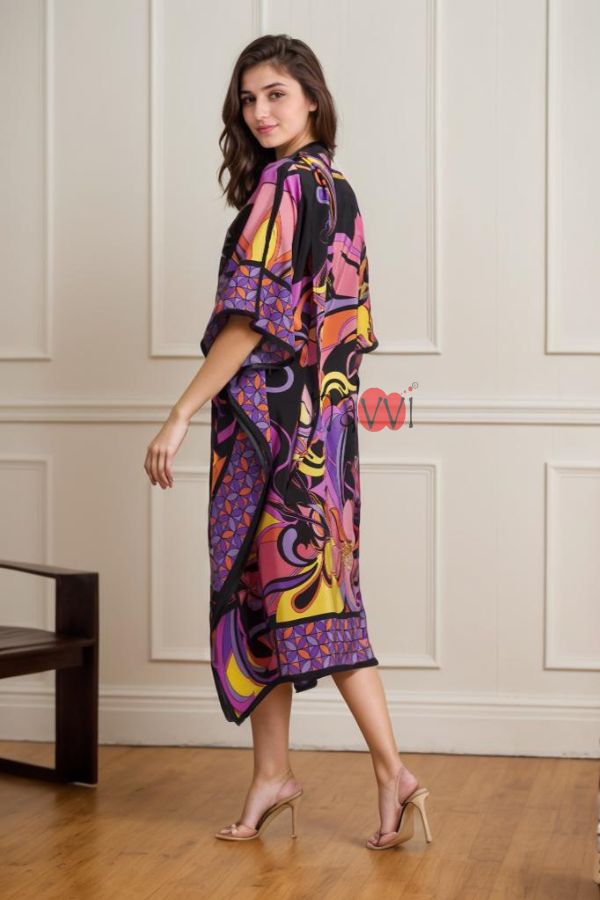 Bright Geometric Kaftan With Sleek Scarf - Navvi.in