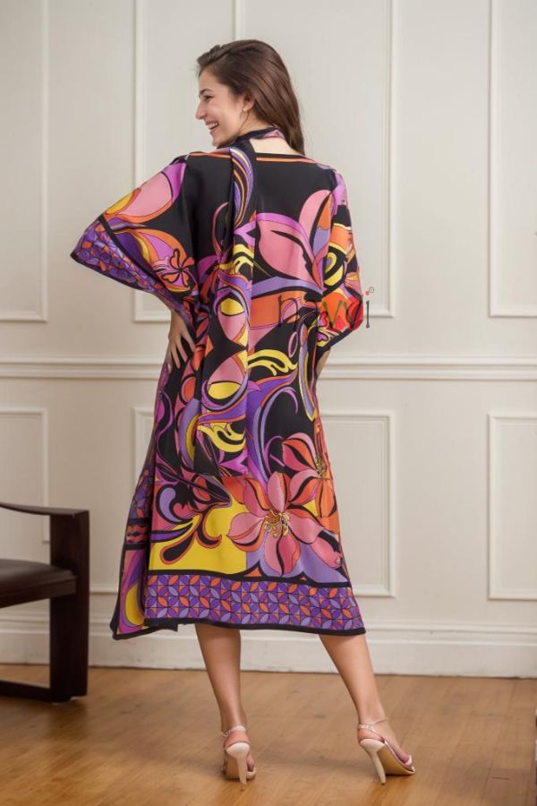Bright Geometric Kaftan With Sleek Scarf - Navvi.in