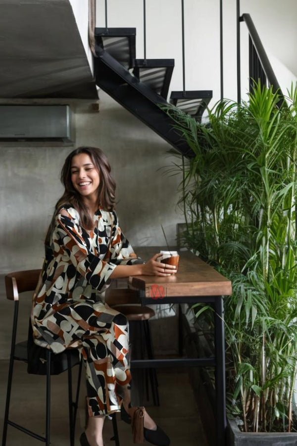 Brown Abstract Pattern Co - Ord Set - Navvi.in