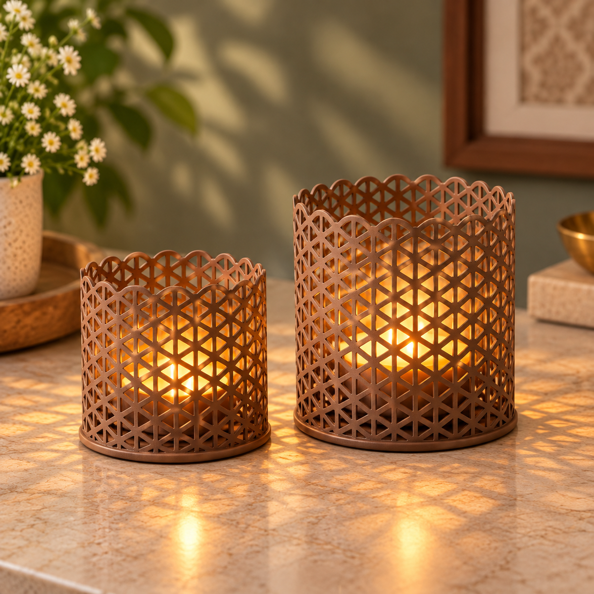 Decorative Lattice Candle Holders Set of 2