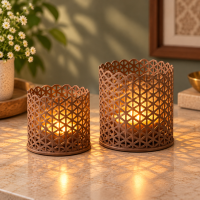 Decorative Lattice Candle Holders Set of 2