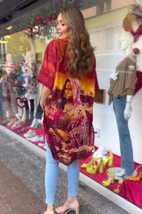 Burgundy and Orange Printed Collared Shirt - Navvi.in