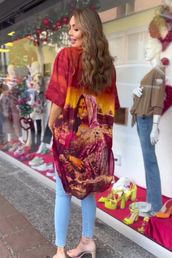 Burgundy and Orange Printed Collared Shirt - Navvi.in