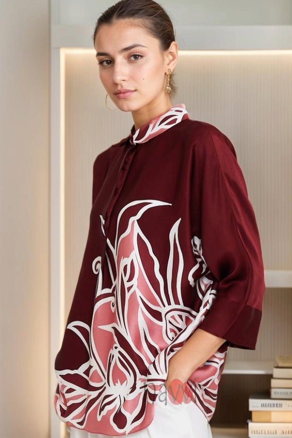 Burgundy with White Pattern Shirt - Navvi.in