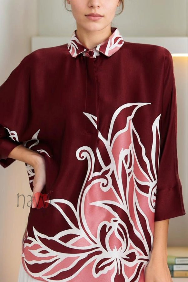 Burgundy with White Pattern Shirt - Navvi.in