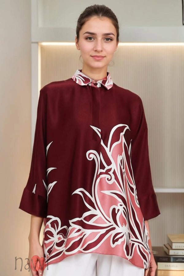 Burgundy with White Pattern Shirt - Navvi.in