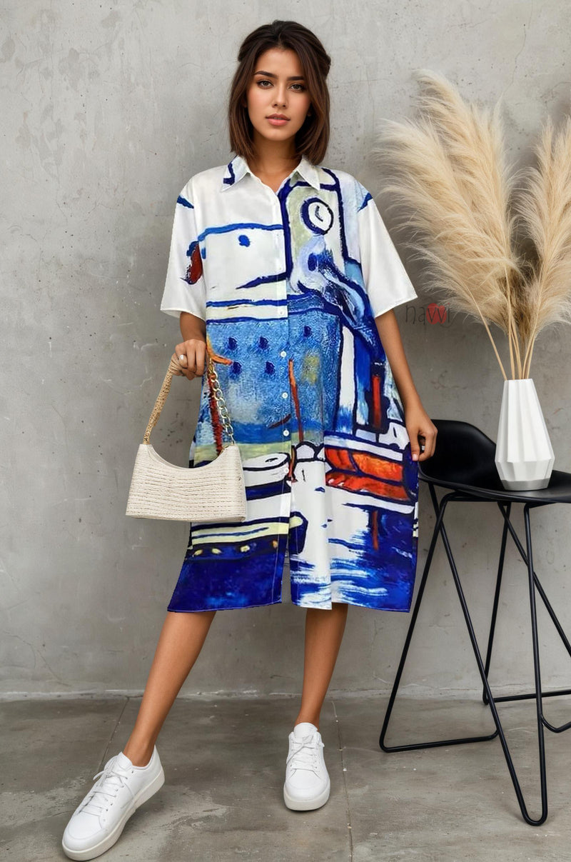 Casual Art Inspired Oversized Shirt Dress