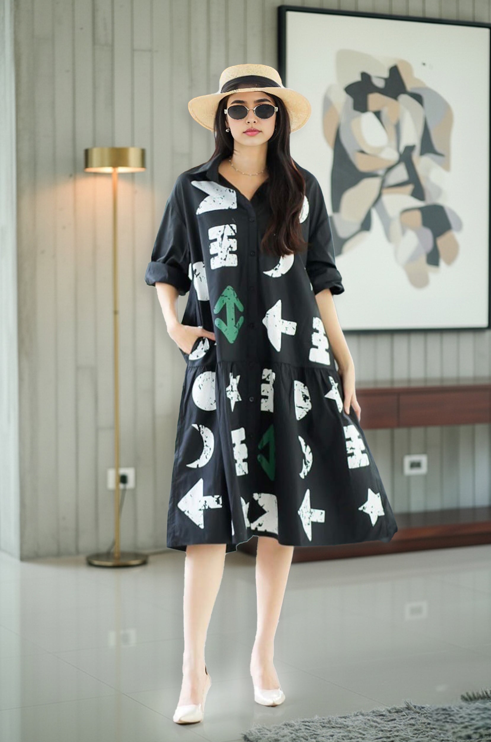 Graphic Arrow Print Shirt Dress – Casual Chic