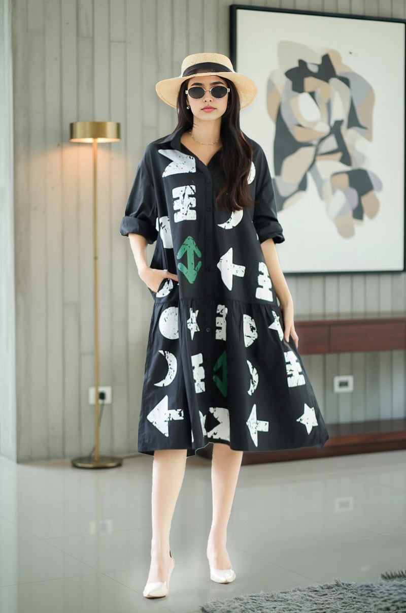 Graphic Arrow Print Shirt Dress – Casual Chic