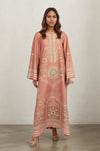 Chic Peach Festive Long Kurta with Detailing
