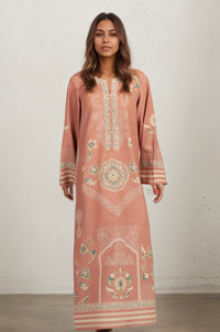 Chic Peach Festive Long Kurta with Detailing