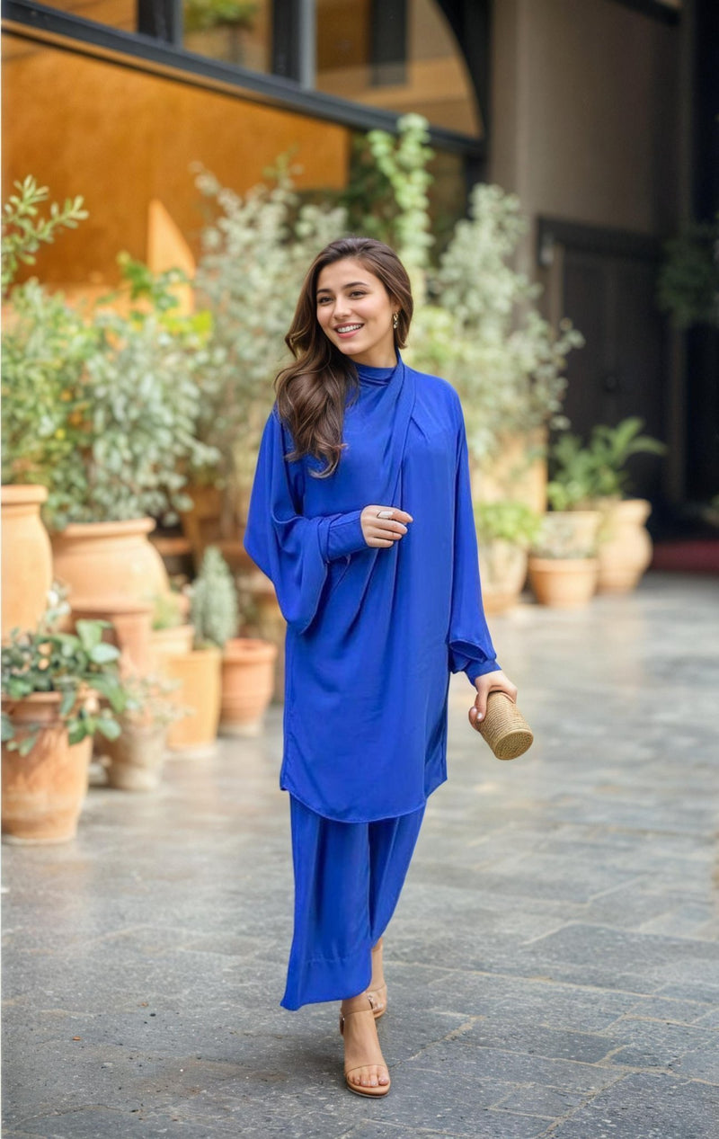 Carlo Royal Blue Knot Co - ord Set - Navvi.in