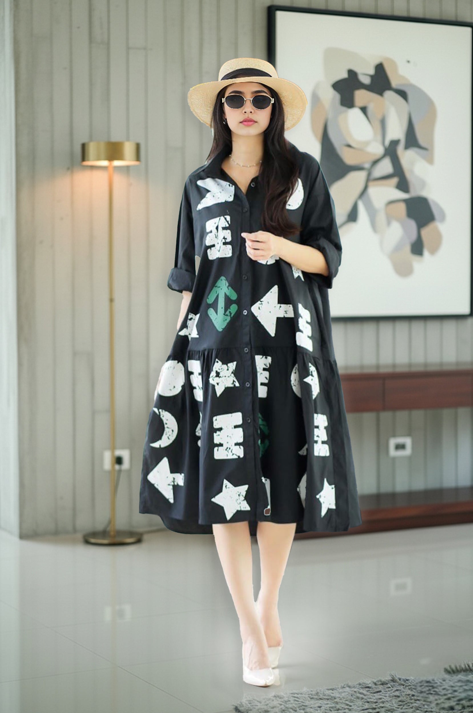 Graphic Arrow Print Shirt Dress – Casual Chic