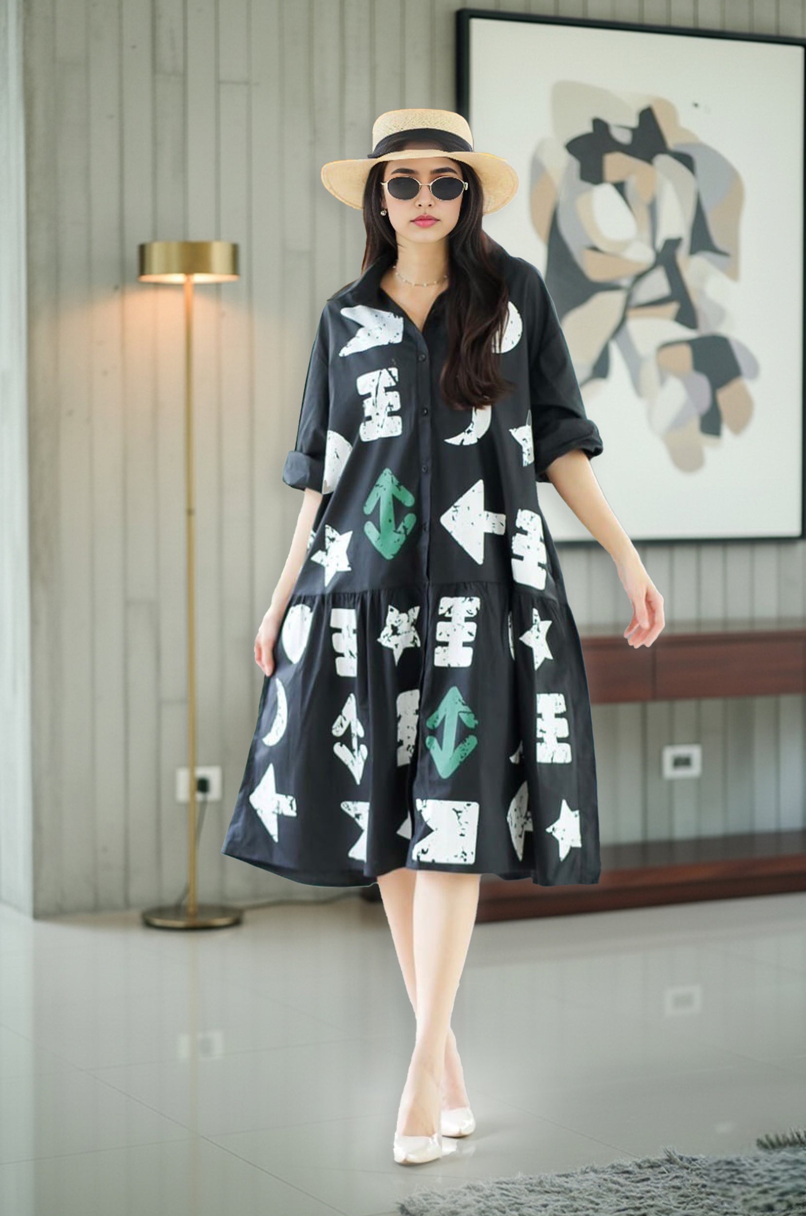 Graphic Arrow Print Shirt Dress – Casual Chic