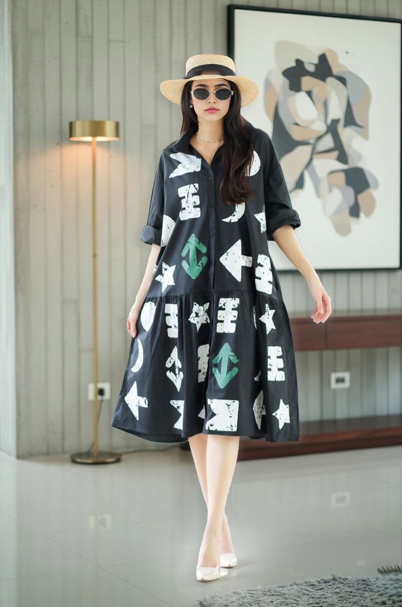 Graphic Arrow Print Shirt Dress – Casual Chic