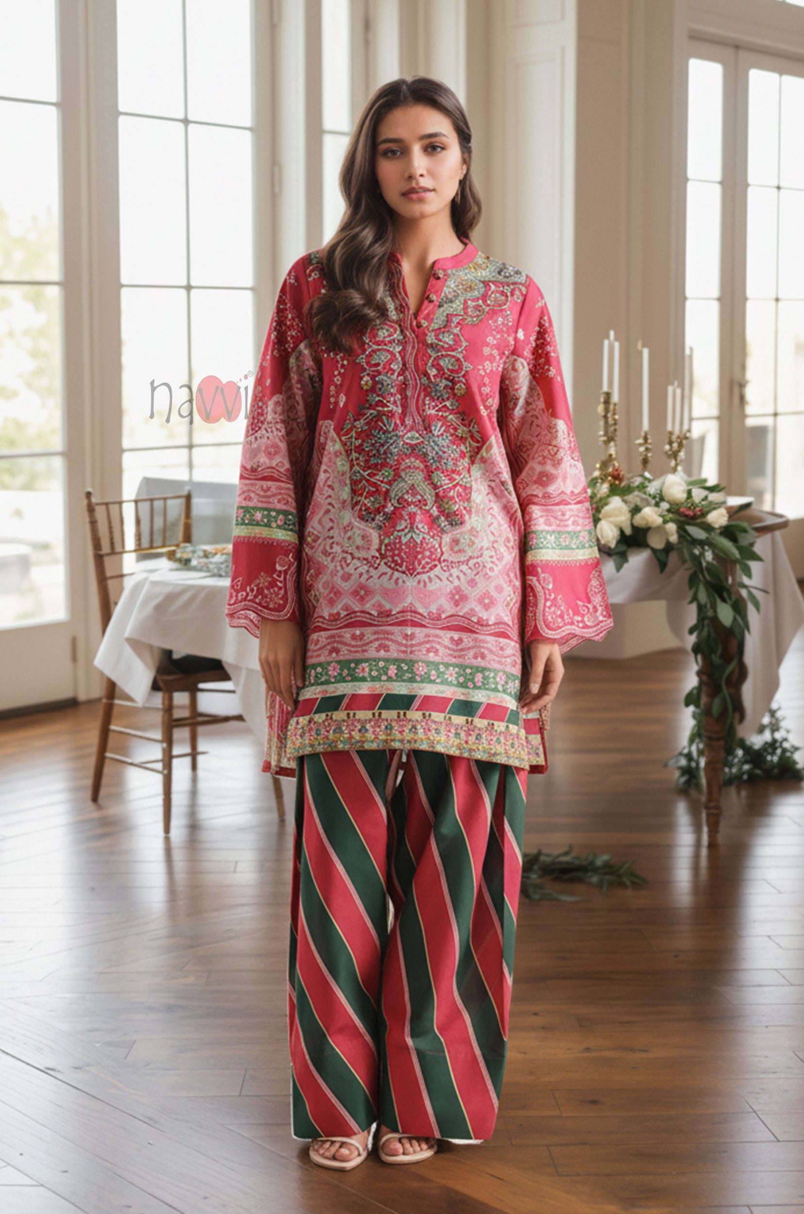 Heritage Floral Kurta Pant Set - Navvi.in