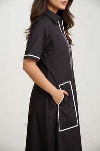 Contrast Piped Shirt Dress