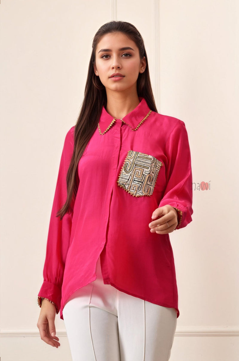 Chic Pink Button - Down Shirt for Women - Navvi.in