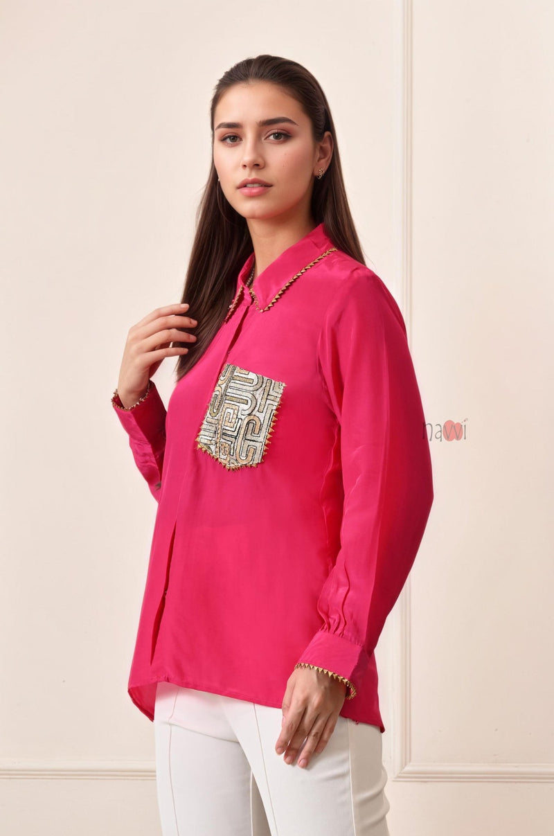 Chic Pink Button - Down Shirt for Women - Navvi.in