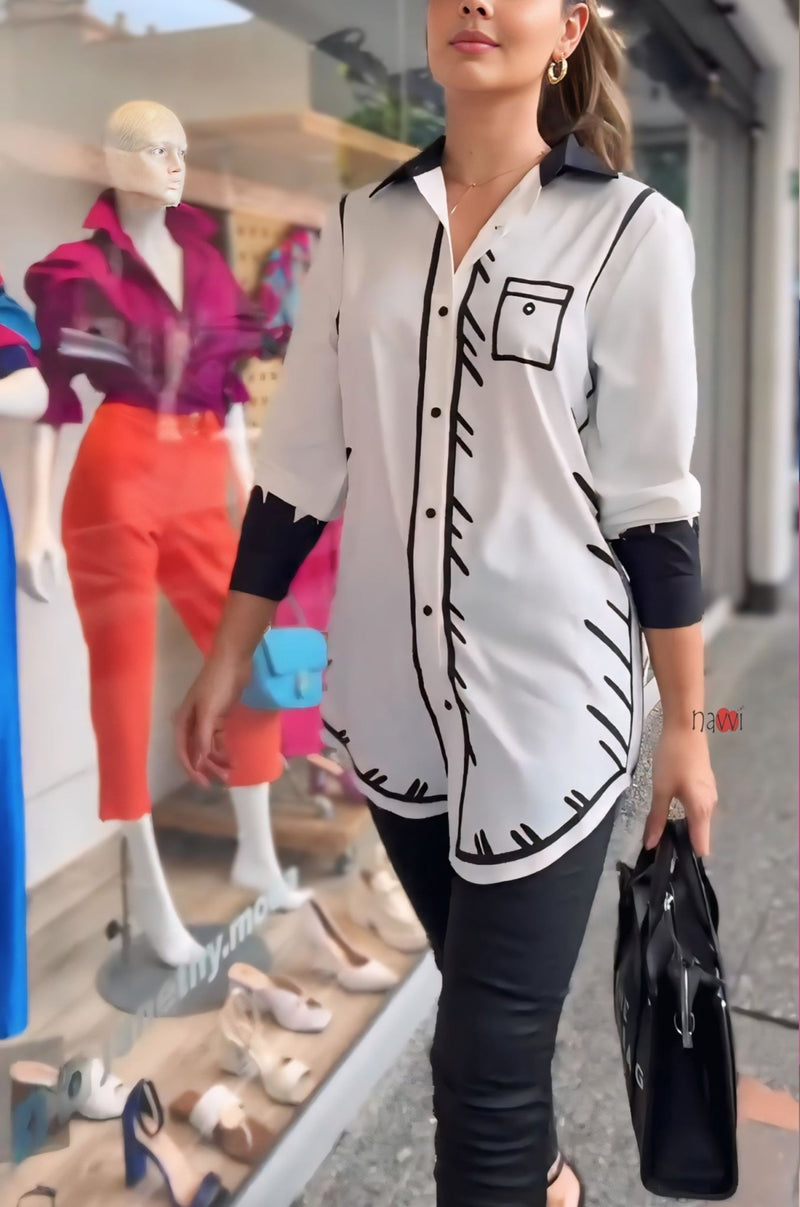 Chic Style White Printed Shirt - Navvi.in