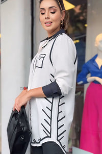 Chic Style White Printed Shirt - Navvi.in