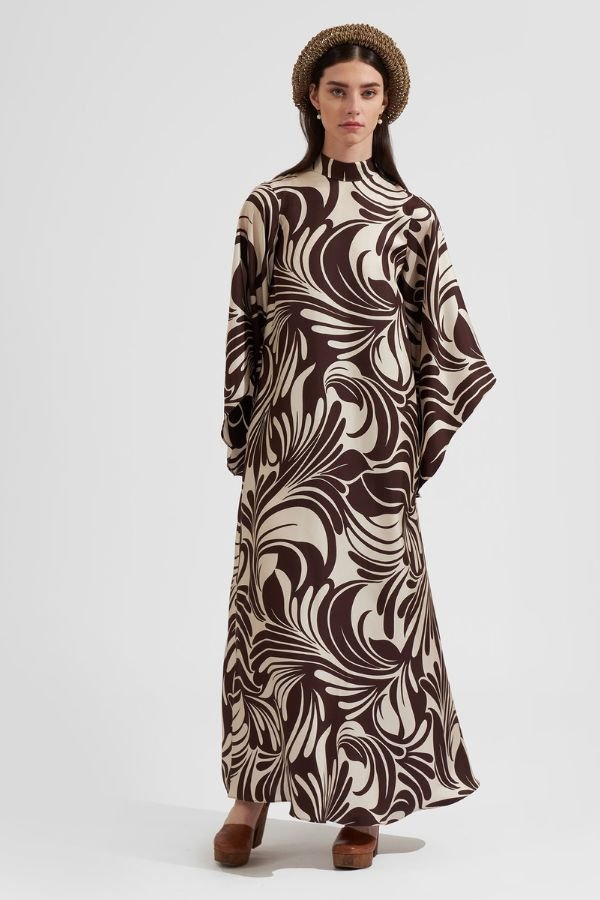 Coffee Persian Silk Dress - Navvi.in