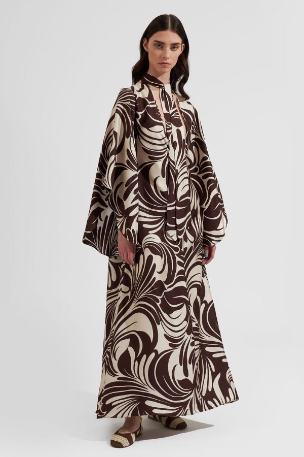 Coffee Persian Silk Dress - Navvi.in