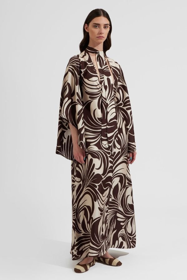 Coffee Persian Silk Dress - Navvi.in