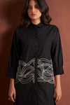 Comfy Duo Black Printed Embroidered Co - Ord Set - Navvi.in