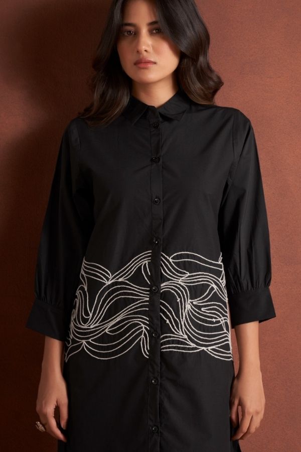 Comfy Duo Black Printed Embroidered Co - Ord Set - Navvi.in
