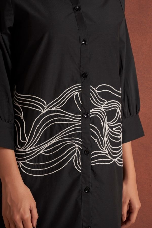 Comfy Duo Black Printed Embroidered Co - Ord Set - Navvi.in
