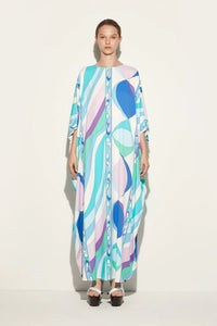 Cotton Blend Blue Printed Long Kaftan - Navvi.in
