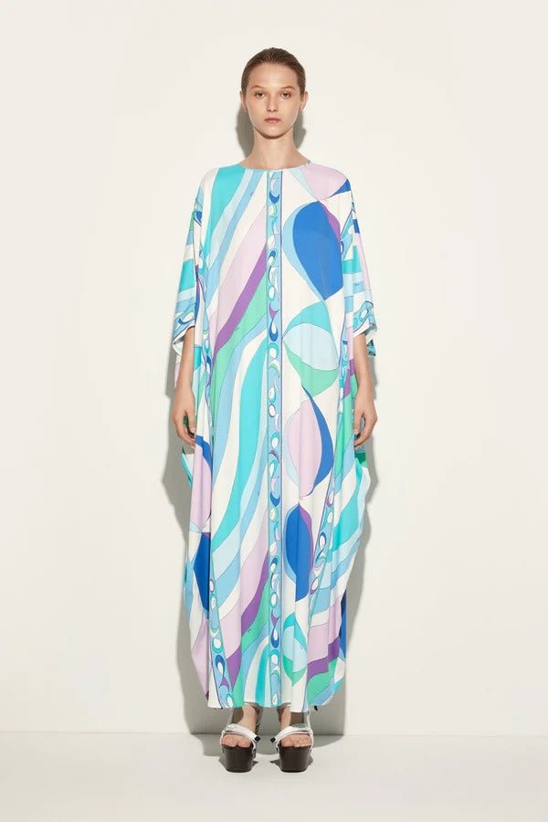 Cotton Blend Blue Printed Long Kaftan - Navvi.in