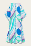 Cotton Blend Blue Printed Long Kaftan - Navvi.in