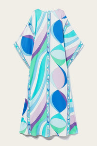 Cotton Blend Blue Printed Long Kaftan - Navvi.in