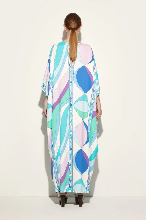Cotton Blend Blue Printed Long Kaftan - Navvi.in