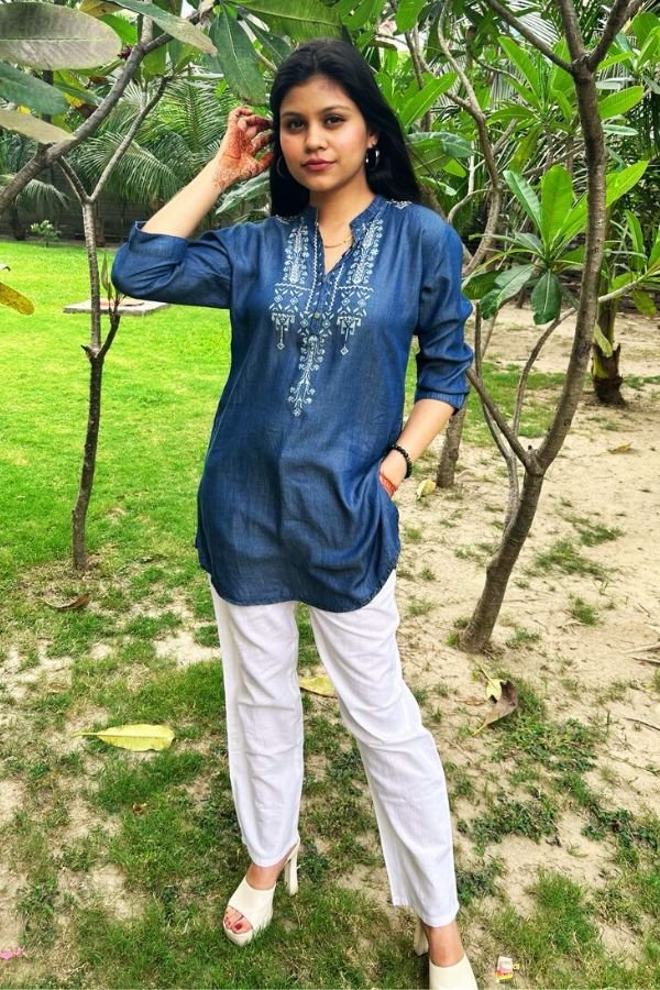 Cotton Denim Blue Top - Navvi.in