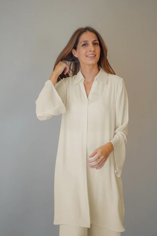 Cream Overlapping Co - Ord Set - Navvi.in