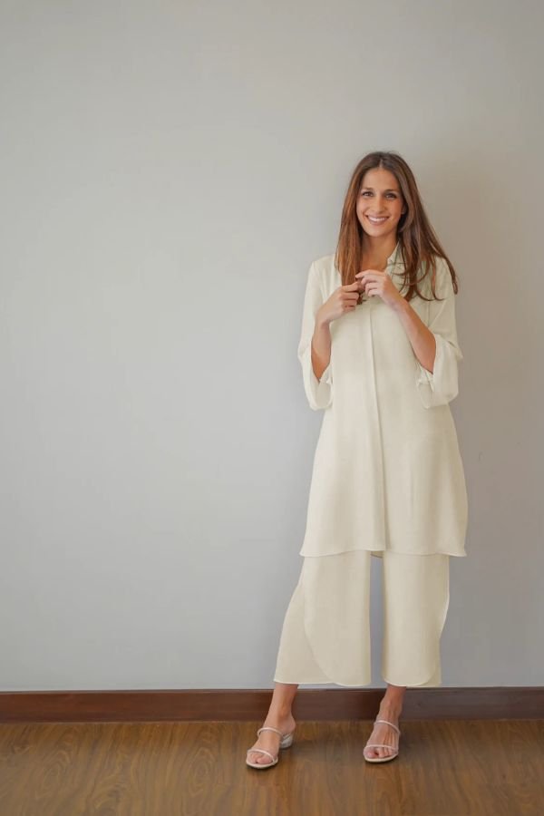 Cream Overlapping Co - Ord Set - Navvi.in