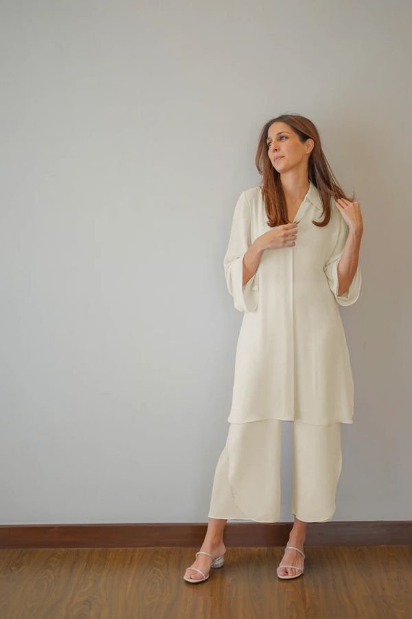 Cream Overlapping Co - Ord Set - Navvi.in