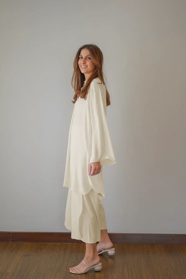 Cream Overlapping Co - Ord Set - Navvi.in