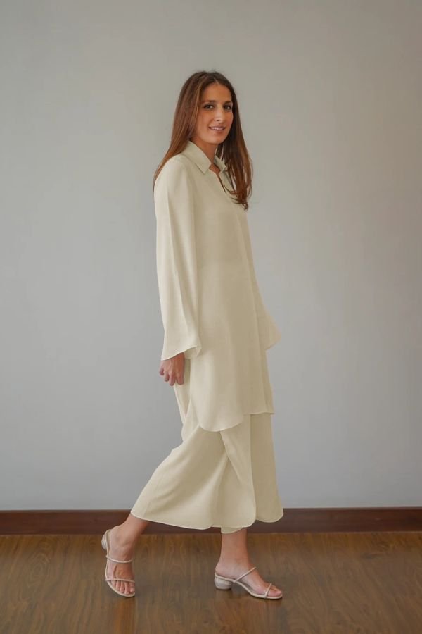 Cream Overlapping Co - Ord Set - Navvi.in