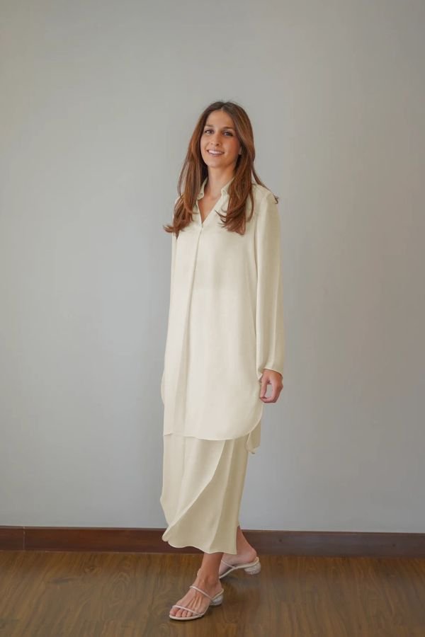 Cream Overlapping Co - Ord Set - Navvi.in