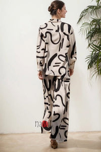 Cream Scribble Co - ord Set - Navvi.in